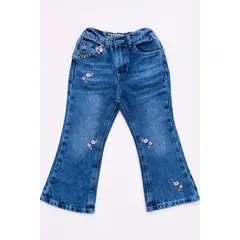 KIDS MASHMELO - Pantalón Jean Palazo con Bordado de Corazones para niñas