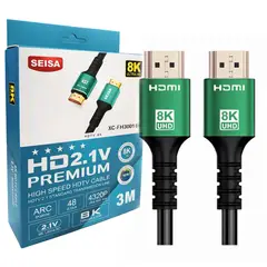 SEISA - Cable HDMI 2.1 8K HDR 48Gbps Compatible PS5 Xbox 4K 120Hz Premium - 3 Metros