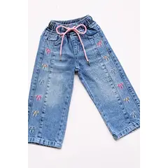 KIDS MASHMELO - Pantalón Jean con Lazos Bordados para niñas