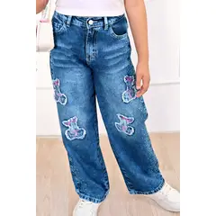 KIDS MASHMELO - Pantalón Jean con Parches de Cerezas para niñas