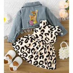 GENERICO - Vestido animal print manga cero con casaca corta jean