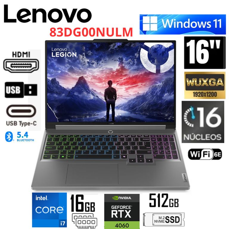 Laptop Gaming LOQ 16IRX9 Intel Core i7-14650HX 16GB RAM 512GB RTX 4060 8GB 16"  83DG00NULM