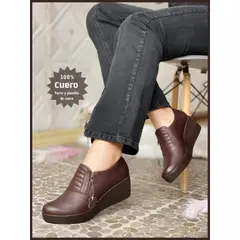 GENERICO - Semibotines en cuero legítimo de mujer en taco cuña