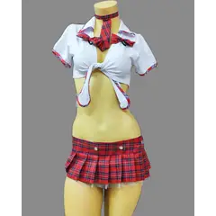 GENERICO - Disfraz Colegiala Escolar DEALCOBA Blusa Falda Moños Corbata talla SM