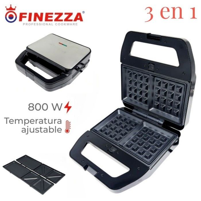 Wafflera FZ-829W3 Intercambiables para Sandwichera y Grill 3 en 1 Negro
