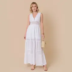 FORBER - Vestido Blanco Largo Mujer