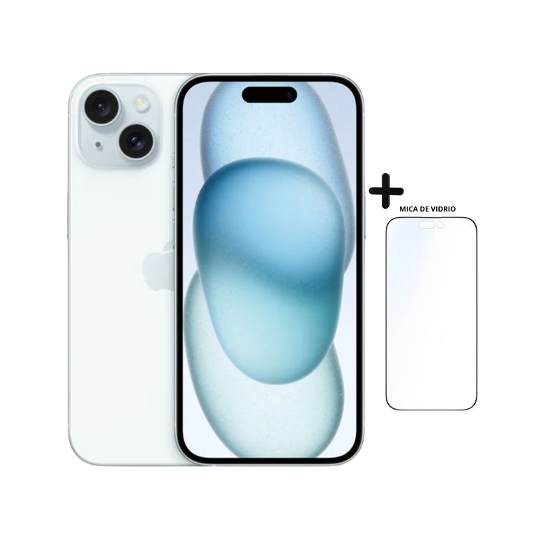 IPHONE 15 128GB- AZUL (CHIP FISICO) + MICA DE VIDRIO