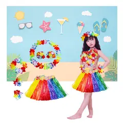 GENERICO - Falda hawaiana para niña de 3 a 6 años set completo