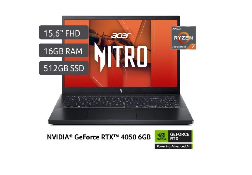 NITRO V15 AN15-41-R1GK AMD RYZEN 7 7735HS 16GB 512GB SSD 6GB VIDEO RTX 4050 15.6" FHD WIN 11