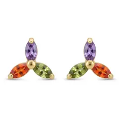 GENERICO - Aretes Pegados Niña Tricolor Regalo Joya Acero Dorado