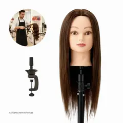 GENERICO - Cabezal con Cabello Natural de Poni para Práctica de Peluquería
