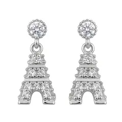 GENERICO - Aretes Pegados Mujer Torre Eiffel Regalo Joya Acero Plateado