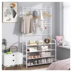 GENERICO - Organizador Multifuncional Blanco Zapatera 4 Niveles Perchero Ahorro De Espacio Estilo Moderno