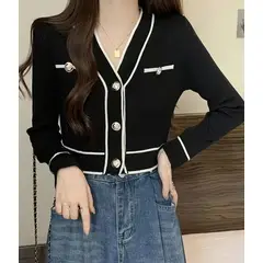 ARELYS - Cardigan Bolero Mujer Negro Manga Larga