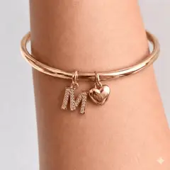 GENERICO - Pulsera Letra M + Corazon bañado en oro rosa 18 kilates