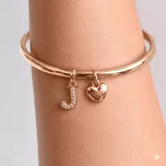 GENERICO - Pulsera Letra J + Corazon bañado en oro rosa 18 kilates
