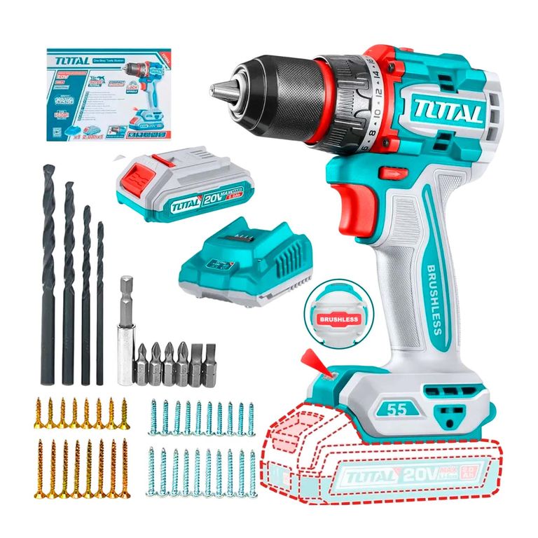 Taladro Atornillador 55nm 1BateriaCargadorTotal