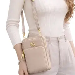 GENERICO - CARTERA PORTACELULAR PARA MUJER MORRAL DE CUERO PU NEGRO