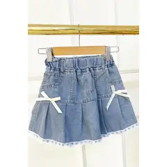 KIDS MASHMELO - Falda Short en Denim con Lazos y Greca para niñas