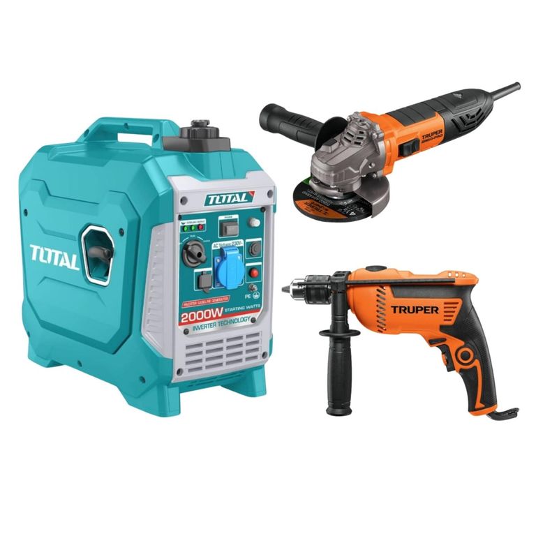 Generador Inverter Silencioso 2000W + Taladro y Amoladora Truper