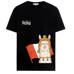 NACIONAL - Polo Unisex Cuello Redondo Algodon - Modelo P001 BANDERA Y LLAMITA PERU