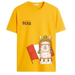 NACIONAL - Polo Unisex Cuello Redondo Algodon - Modelo P001 BANDERA Y LLAMITA PERU