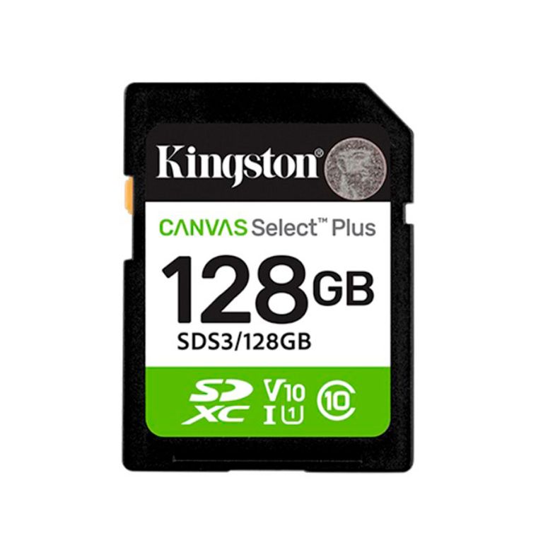 TARJETA SDXC KINGSTON CANVAS SELECT PLUS 128GB CLASE 10 UHS-I V10 150MB-S PN SDS3-128GB
