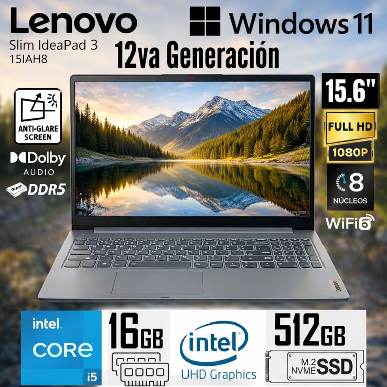 IdeaPad Slim 3 15IAH8 15.6" FHD Gris ártico Core i5-12450H 16GB RAM 512GB SSD