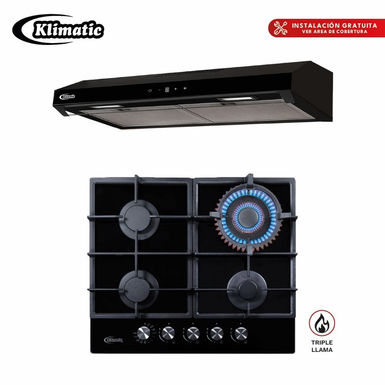 COMBO Cocina a gas TREVI 60 y Campana 60cm VENTO BLACK PLUS