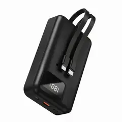 GENERICO - Power Bank 30000 mAh Carga Rápida 30W con Cables Integrados Tipo C y Lightning Pantalla LED Negro