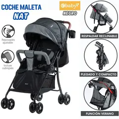 EBABY - Coche de Paseo NAT Maleta con Cubre Pies Plegable Negro