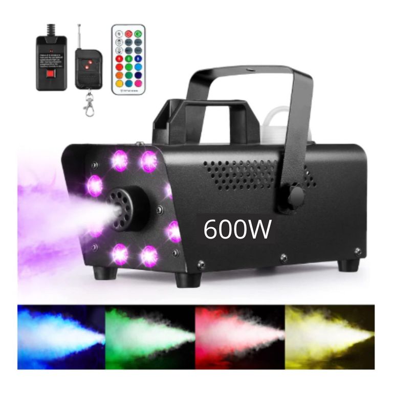 Maquina de humo 600 watts con 8 luces LED Control remoto