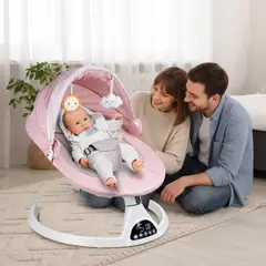 PERU IMPORTACIONES - Mecedora Eléctrica Rosado para Bebe con Bandeja Comedor