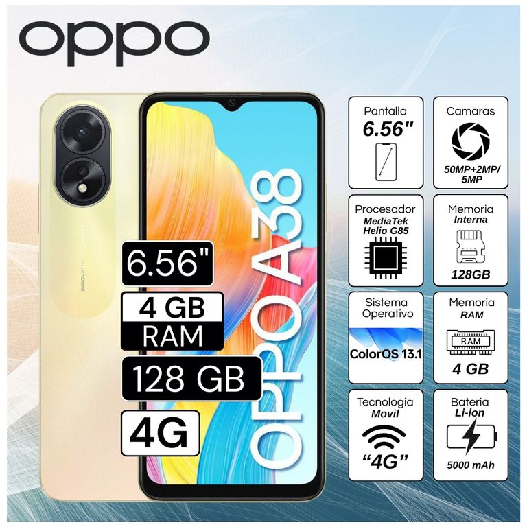 Celular Poco A38 6.56" Pulg. 4GB RAM 128GB ColorOS 13.1 - Dorado