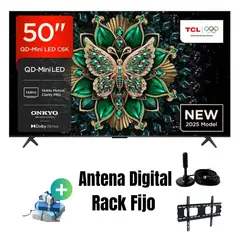 TCL - Televisor 50'' Qd Miniled UHD 4K Google TV 50C6KS 2025 + Ant + Rack Fijo