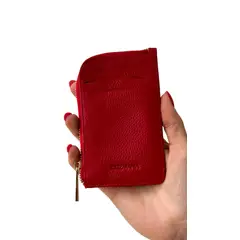 GENERICO - Tarjetero Monedero de cuero rojo