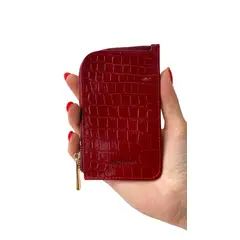 GENERICO - Tarjetero Monedero de cuero rojo