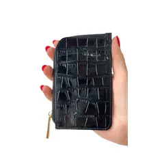 GENERICO - Tarjetero Monedero de cuero negro