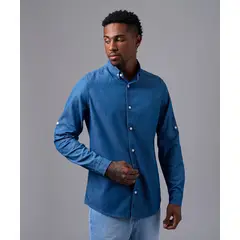 MBO - Camisa 100% Algodón Classic Fit Celeste Oscuro
