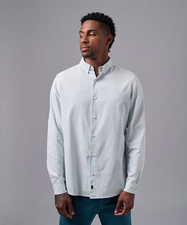 Camisa 100% Algodón Classic Fit Celeste Claro