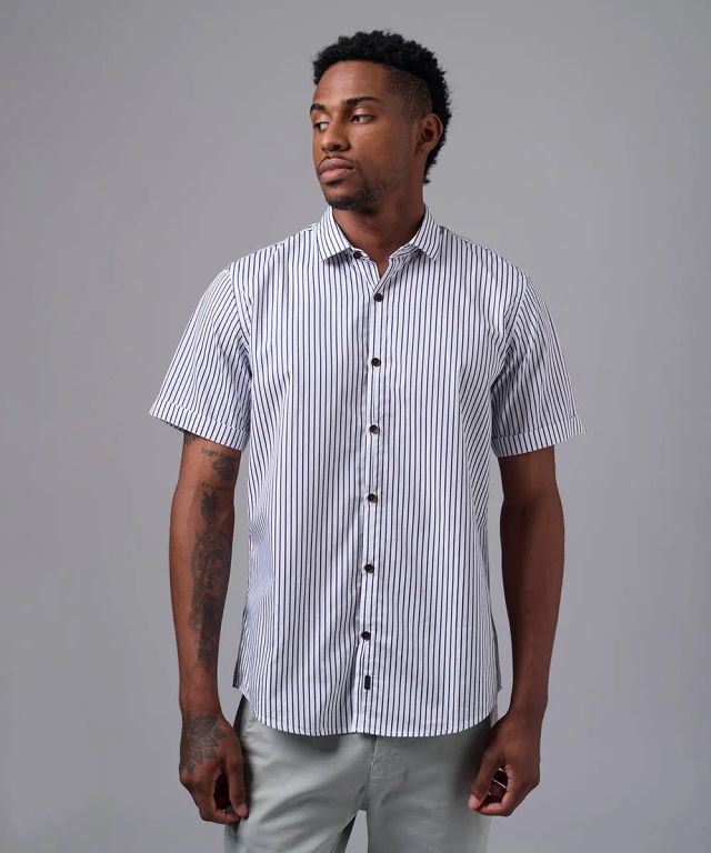 Camisa 100% Algodón Classic Fit Azul A Rayas