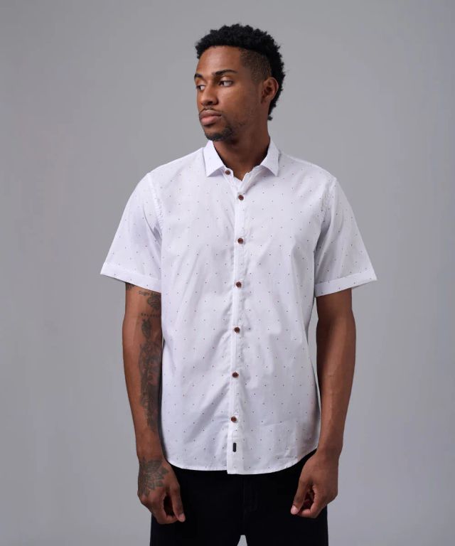 Camisa 100% Algodón Classic Fit Blanco Estampado