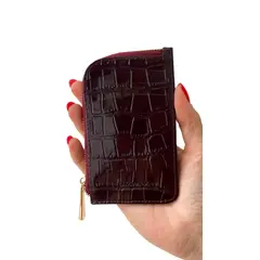 GENERICO - Tarjetero Monedero de cuero guinda