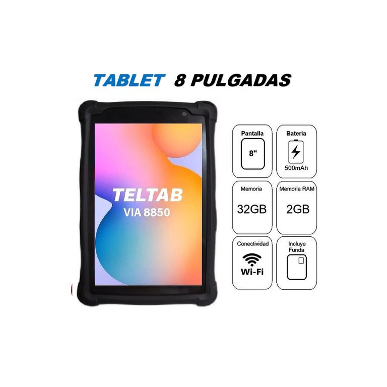 Tablet VIA 8850 32GB 2GB RAM 8" Wi-Fi con Funda de Silicona
