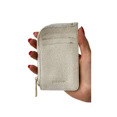 GENERICO - Tarjetero Monedero de cuero blanco