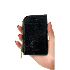 GENERICO - Tarjetero Monedero de cuero negro