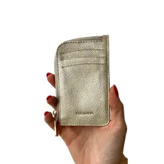 GENERICO - Tarjetero Monedero de cuero dorado