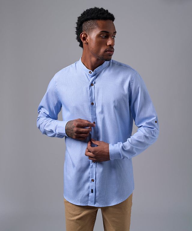Camisa 100% Algodón Slim Fit Celeste