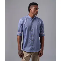 MBO - Camisa 100% Algodón Slim Fit Azul