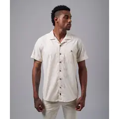 MBO - Camisa 100% Algodón Slim Fit Beige Estampado